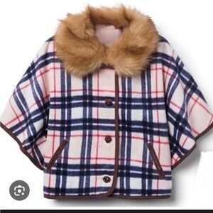 Janie & Jack Plaid Faux Fur Trim Cape Poncho. Size 5-6.